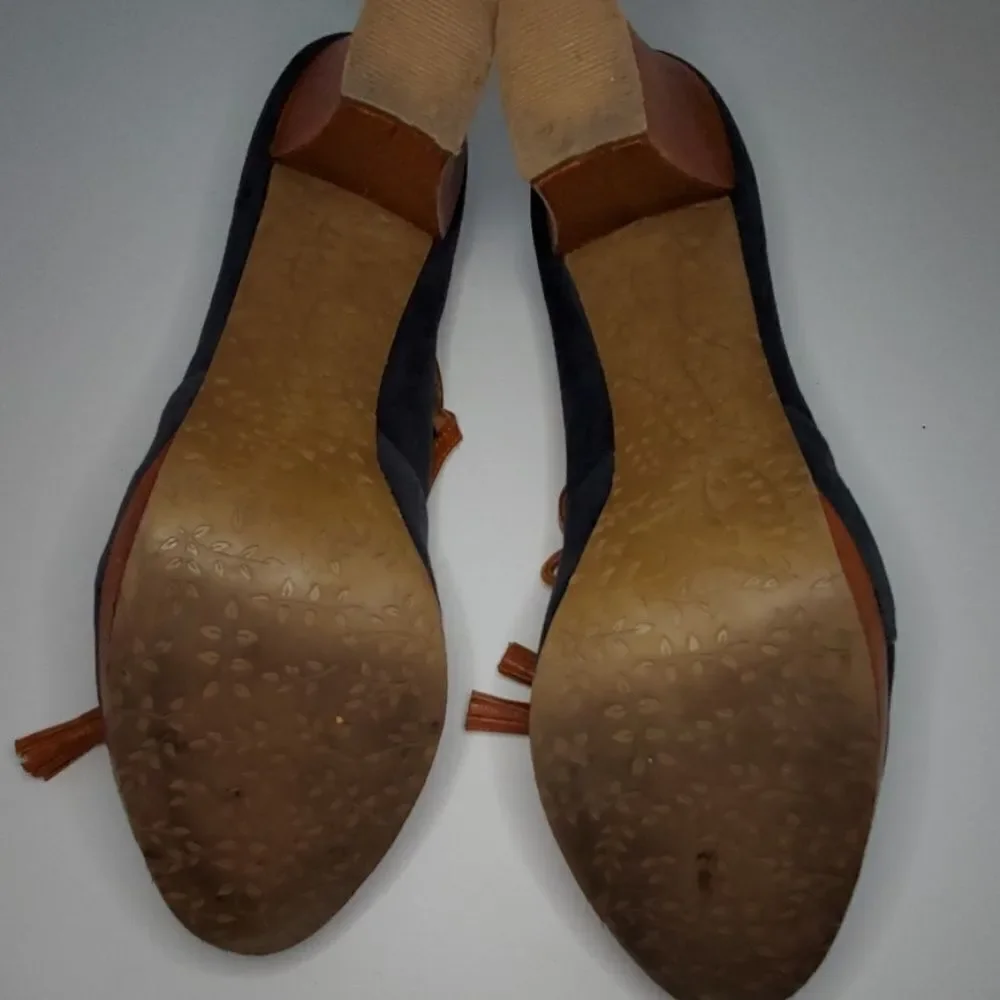 ANTHROPOLOGIE shoes Miss Albright‎ land & sea navy blue suede heels 9.5